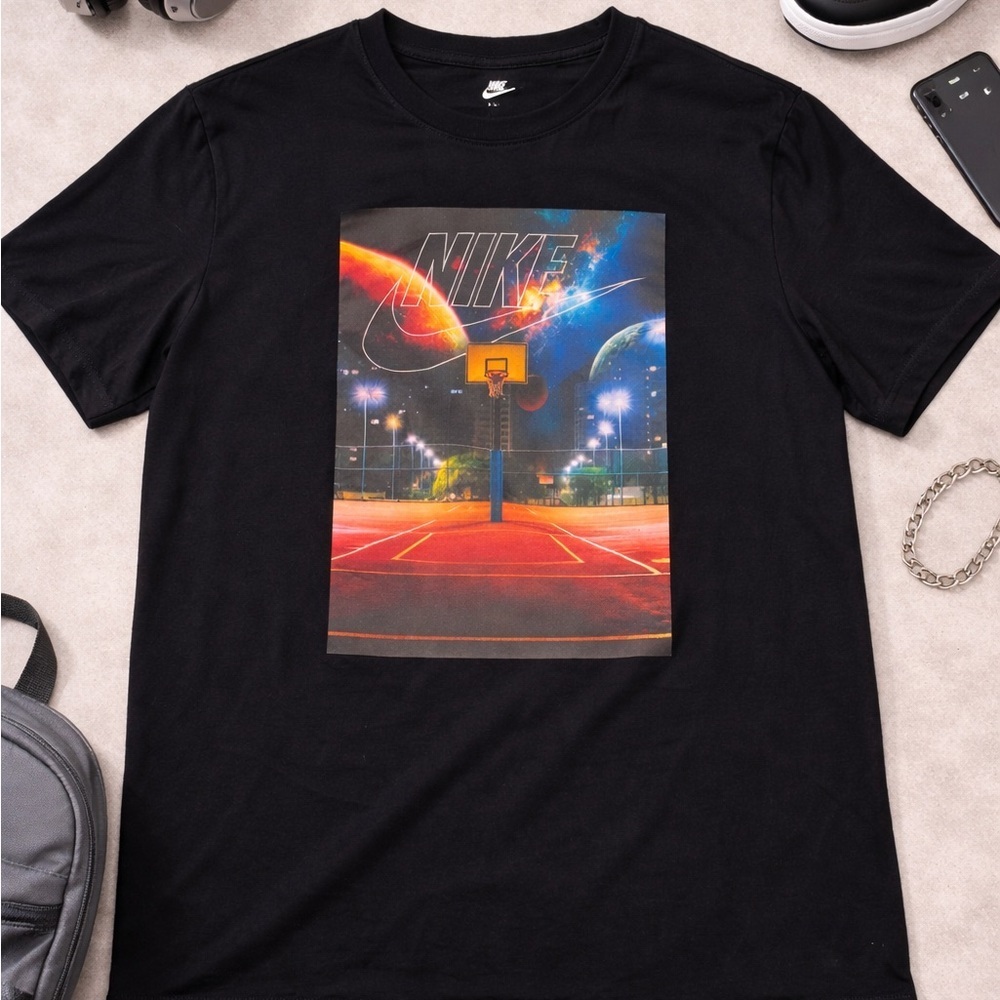 Nike Graphic Tee Large | Cosmic Basketball Court Shirt